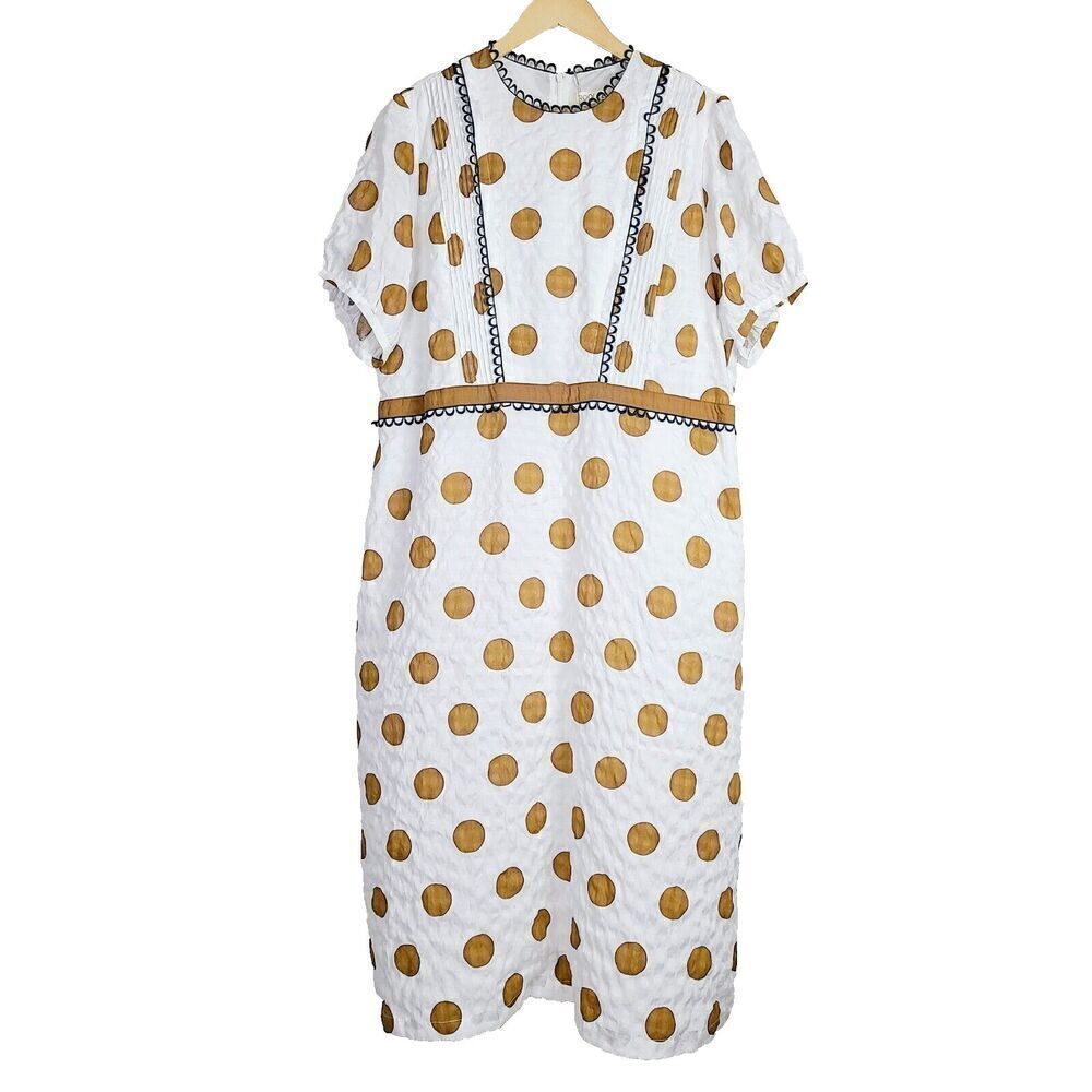 NWT‎ Roolee Mom Dress White Gold Polka Dot Printed Lined Midi Size XXL Back Zip